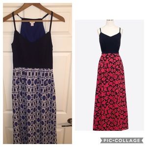 J. crew navy and white printed maxi dress